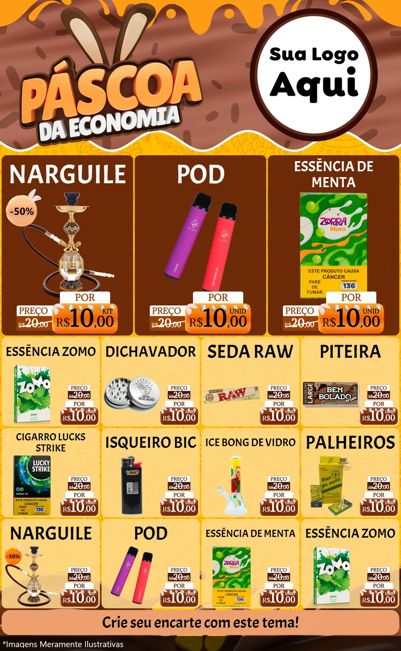 Modelo de Encarte para Encarte Grande com o tema Páscoa da Economia para Tabacaria