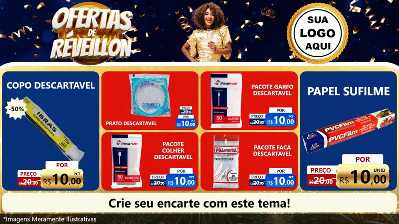 Modelo de TV para TV Horizontal com o tema Ofertas de Réveillon para Embalagens