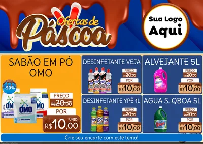 Modelo de Encarte para Encarte A4 Horizontal com o tema Ofertas de Páscoa para Produtos de Limpeza