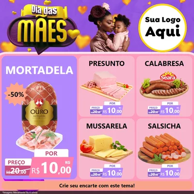 Modelo de Rede Social para Feed Facebook com o tema Dia das Mães para Frios e Laticínios