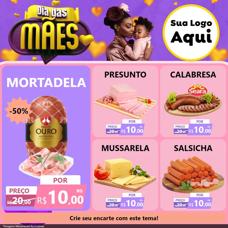 Modelo de Rede Social para Feed Facebook com o tema Dia das Mães para Frios e Laticínios