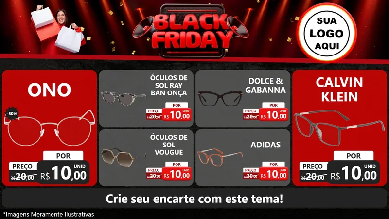 Modelo de TV para TV Horizontal com o tema Black Friday para Óticas