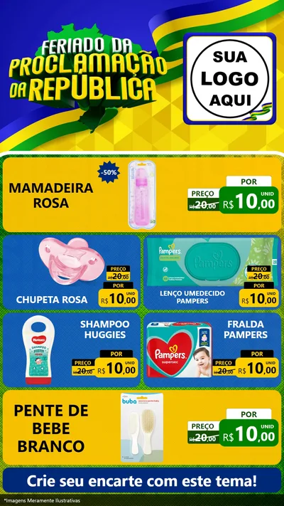Modelo de TV para TV Vertical com o tema Feriado da Proclamação da República para Bebês