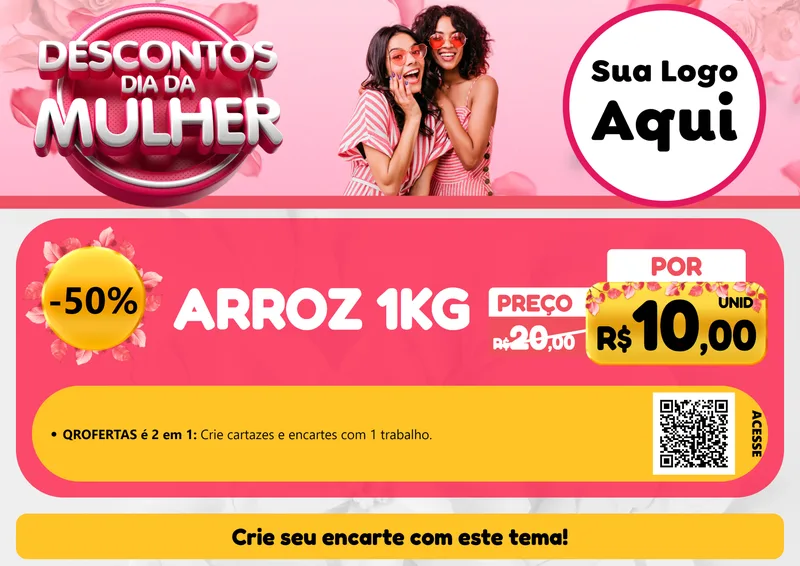 Modelo de Cartaz para Cartaz A4 Horizontal com o tema Descontos Dia da Mulher para Supermercado