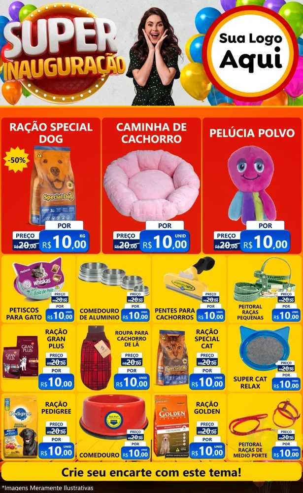 Modelo de Encarte para Encarte Grande com o tema Super Inauguração para Pet Shop