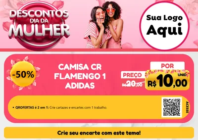 Modelo de Cartaz para Cartaz A4 Horizontal com o tema Descontos Dia da Mulher para Roupas e acessórios