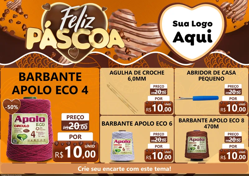 Modelo de Encarte para Encarte A4 Horizontal com o tema Feliz Páscoa para Armarinho e Aviamentos