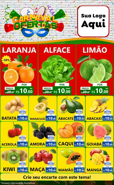 Modelo de Encarte para Encarte Grande com o tema Carnaval de Ofertas para Hortifrúti