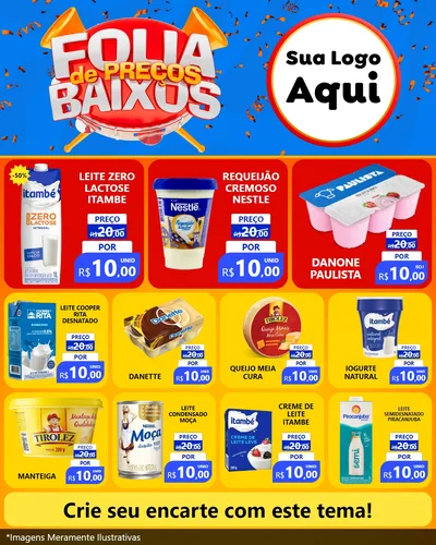 Modelo de Rede Social para Feed Instagram com o tema Folia de Preços Baixos para Frios e Laticínios