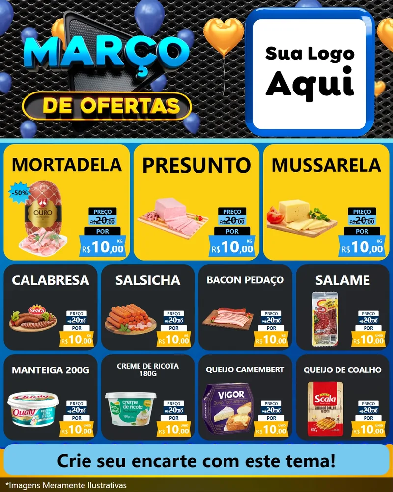 Modelo de Rede Social para Feed Instagram com o tema Março de Ofertas para Frios e Laticínios