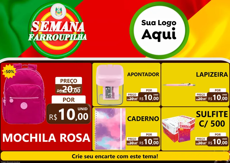 Modelo de Encarte para Encarte A4 Horizontal com o tema Semana Farroupilha para Papelaria