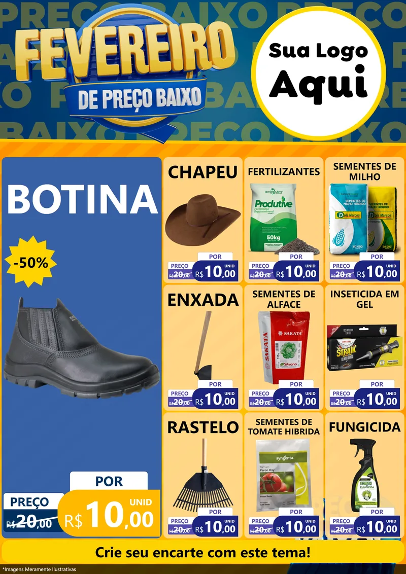 Modelo de Encarte para Encarte A4 Vertical com o tema Fevereiro de Preço Baixo para Agropecuária