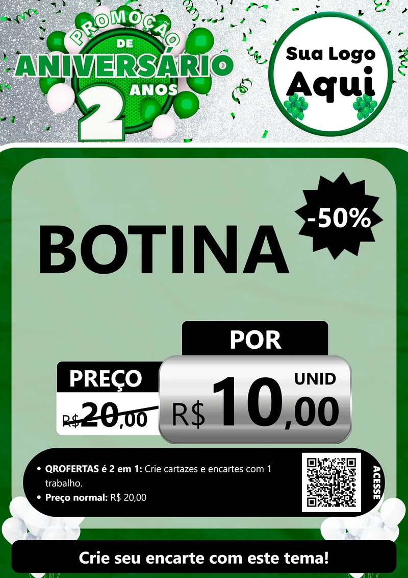 Modelo de Cartaz para Cartaz A4 Vertical com o tema Promoção de Aniversário - 2 Anos para Agropecuária