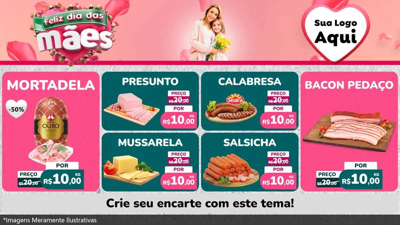 Modelo de TV para TV Horizontal com o tema Feliz Dia das Mães para Frios e Laticínios