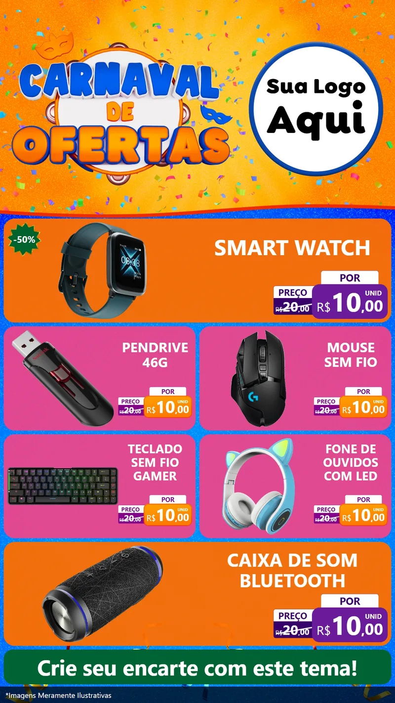 Modelo de TV para TV Vertical com o tema Carnaval de Ofertas para Informática