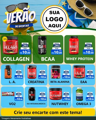 Modelo de Rede Social para Feed Instagram com o tema Verão de Ofertas para Suplementos alimentares