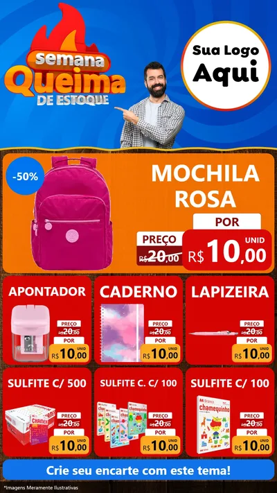 Modelo de Rede Social para Stories com o tema Semana Queima de Estoque para Papelaria