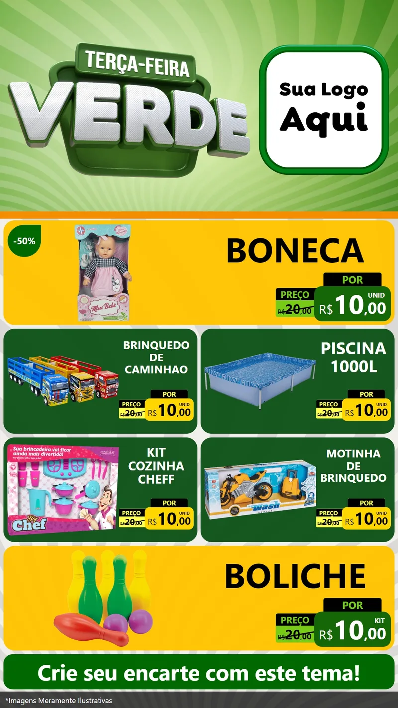 Modelo de TV para TV Vertical com o tema Terça - Feira Verde para Brinquedos