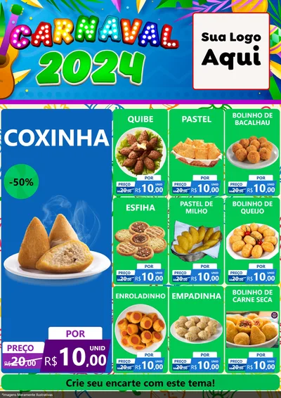 Modelo de Encarte para Encarte A4 Vertical com o tema Carnaval 2027 para Salgadaria
