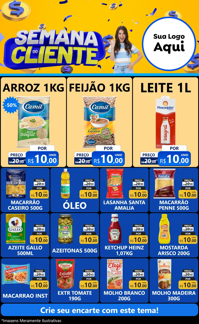 Modelo de Encarte para Encarte Grande com o tema Semana do Cliente para Supermercado