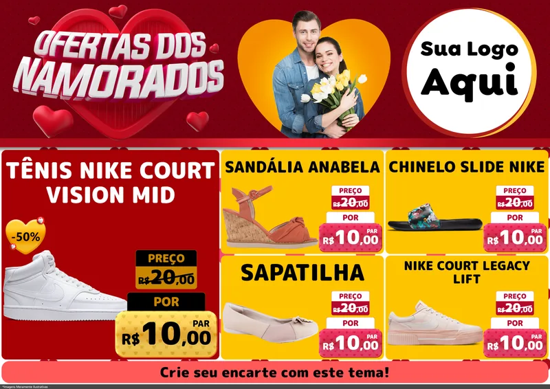 Modelo de Encarte para Encarte A4 Horizontal com o tema Ofertas Dos Namorados para Calçados
