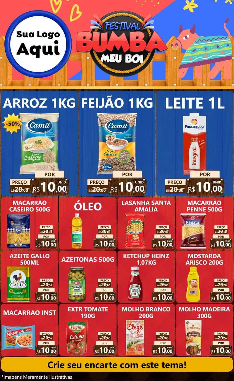 Modelo de Encarte para Encarte Grande com o tema Festival Bumba Meu Boi para Supermercado