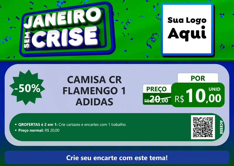 Modelo de Cartaz para Cartaz A4 Horizontal com o tema Janeiro Sem Crise para Roupas e acessórios
