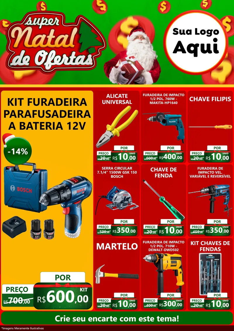 Modelo de Encarte para Encarte A4 Vertical com o tema Super Natal de Ofertas para Maquinas e Ferramentas
