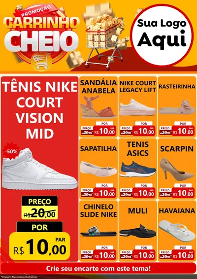 Modelo de Encarte para Encarte A4 Vertical com o tema Promoção carrinho cheio para Calçados