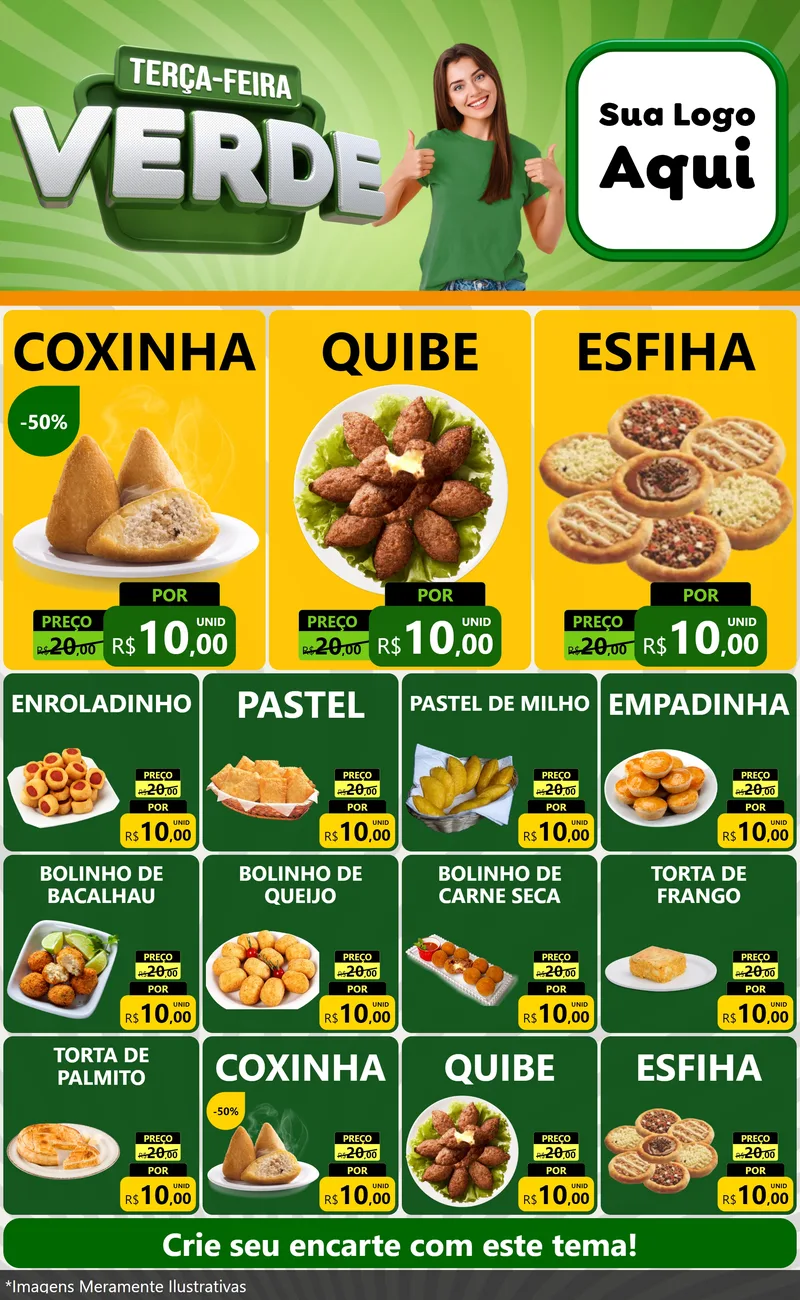 Modelo de Encarte para Encarte Grande com o tema Terça - Feira Verde para Salgadaria