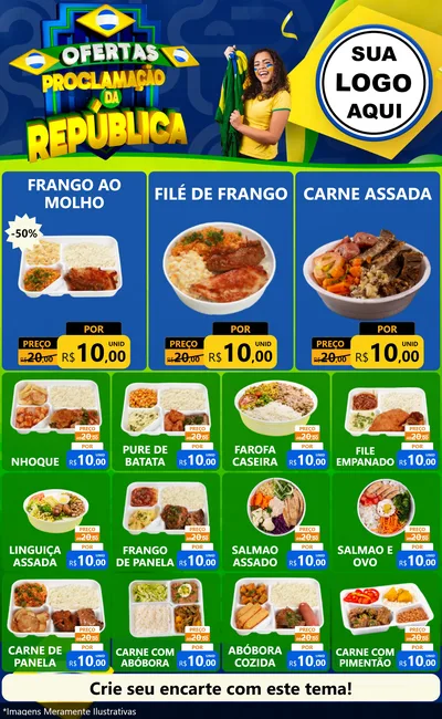 Modelo de Encarte para Encarte Grande com o tema Ofertas Proclamação da República para Restaurante