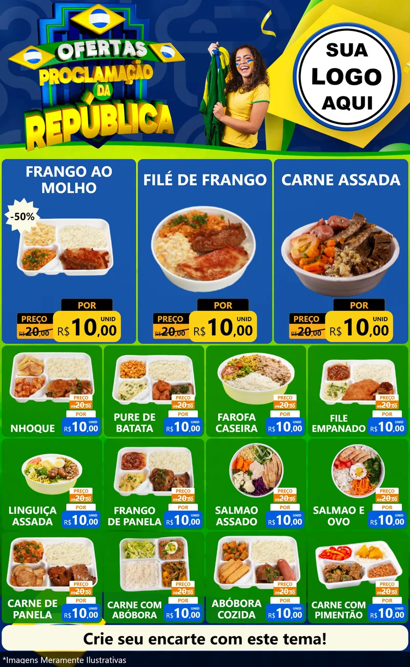 Modelo de Encarte para Encarte Grande com o tema Ofertas Proclamação da República para Restaurante