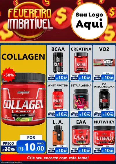Modelo de Encarte para Encarte A4 Vertical com o tema Fevereiro Imbatível para Suplementos alimentares