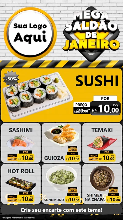 Modelo de Rede Social para Stories com o tema Mega Saldão de Janeiro para Comida japonesa