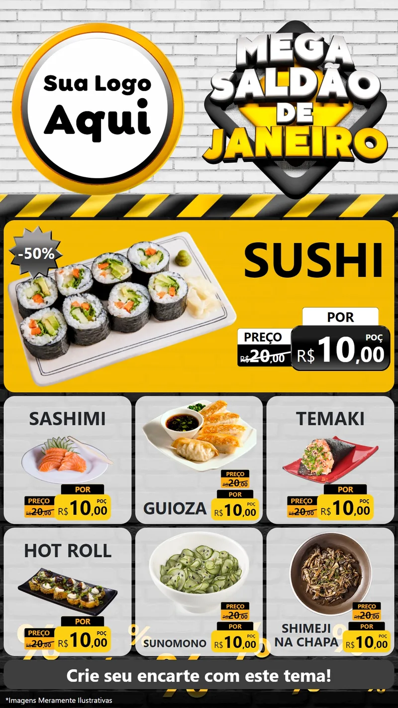 Modelo de Rede Social para Stories com o tema Mega Saldão de Janeiro para Comida japonesa