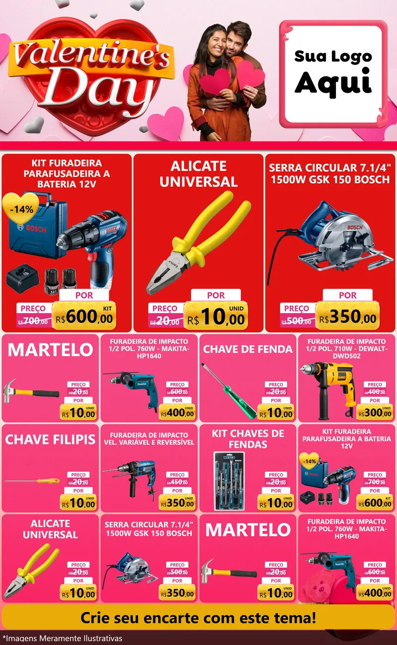 Modelo de Encarte para Encarte Grande com o tema Valentine's Day para Maquinas e Ferramentas