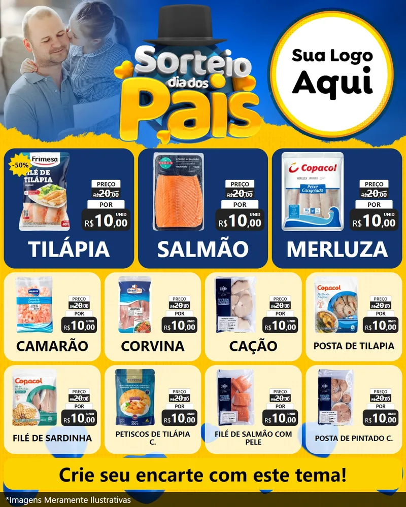 Modelo de Rede Social para Feed Instagram com o tema Sorteio Dia Dos Pais para Peixaria
