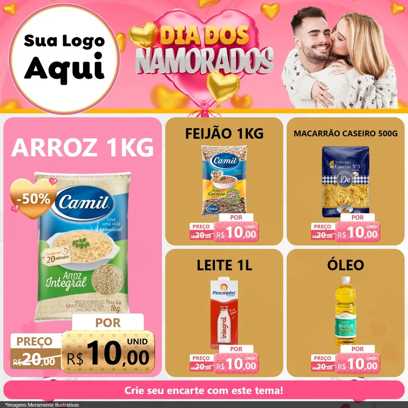 Modelo de Rede Social para Feed Facebook com o tema Dia dos Namorados para Supermercado