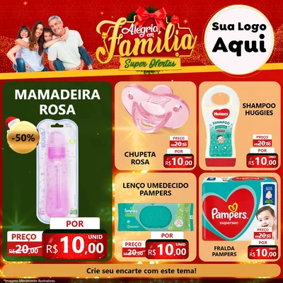 Modelo de Rede Social para Feed Facebook com o tema Alegria em Família Super Ofertas - Natal para Bebês