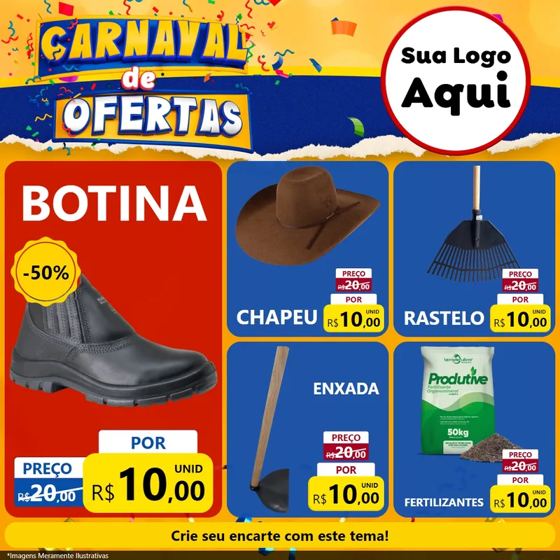 Modelo de Rede Social para Feed Facebook com o tema Carnaval de Ofertas para Agropecuária