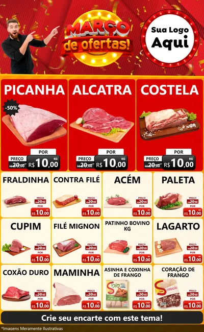Modelo de Encarte para Encarte Grande com o tema Março de Ofertas! para Açougue