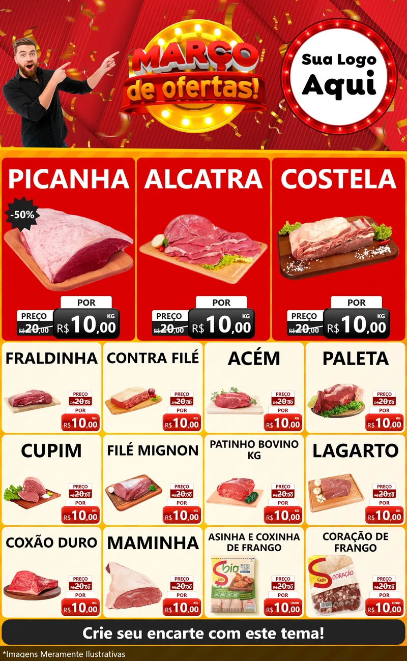 Modelo de Encarte para Encarte Grande com o tema Março de Ofertas! para Açougue