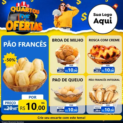 Modelo de Rede Social para Feed Facebook com o tema Quartou de Ofertas para Padaria