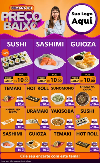 Modelo de Encarte para Encarte Grande com o tema Semana do Preço Baixo para Comida japonesa