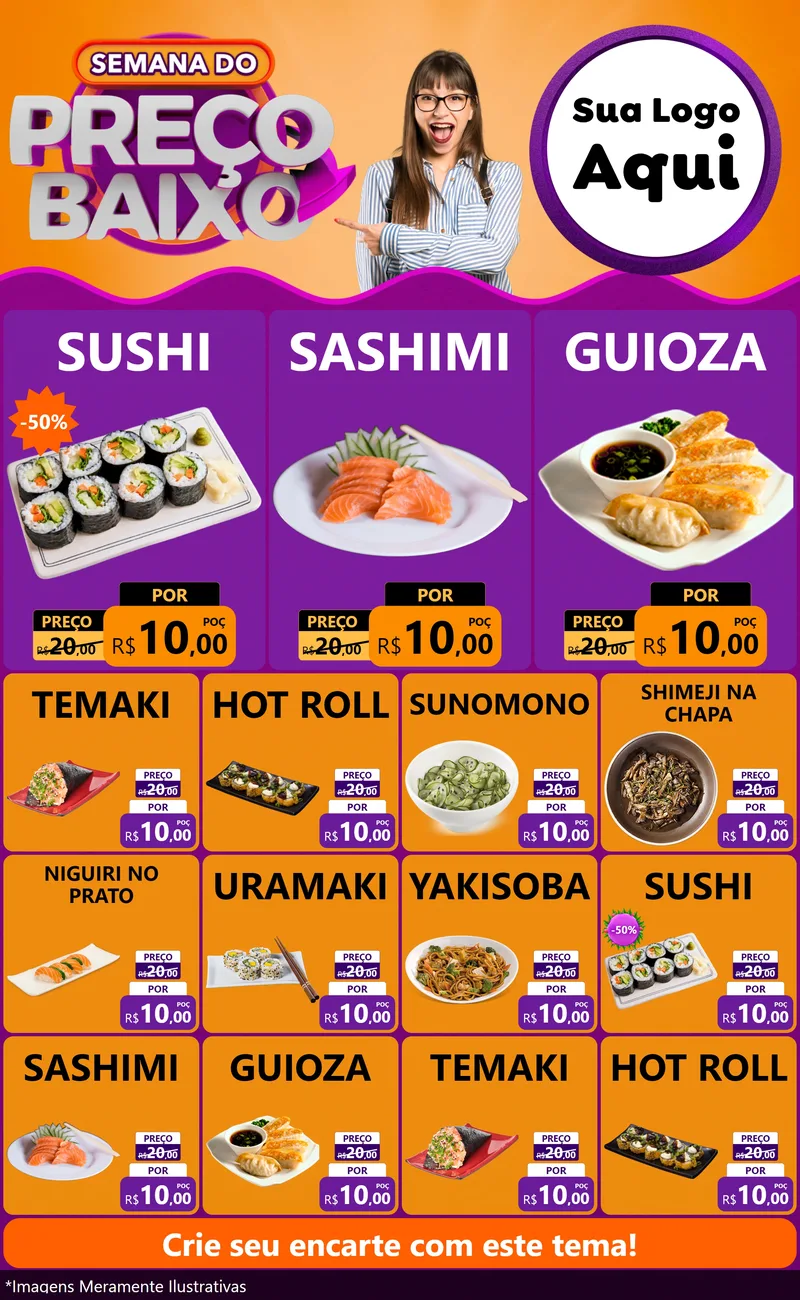 Modelo de Encarte para Encarte Grande com o tema Semana do Preço Baixo para Comida japonesa