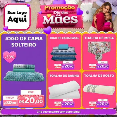 Modelo de Rede Social para Feed Facebook com o tema Promoção Dia das Mães para Cama, Mesa e Banho