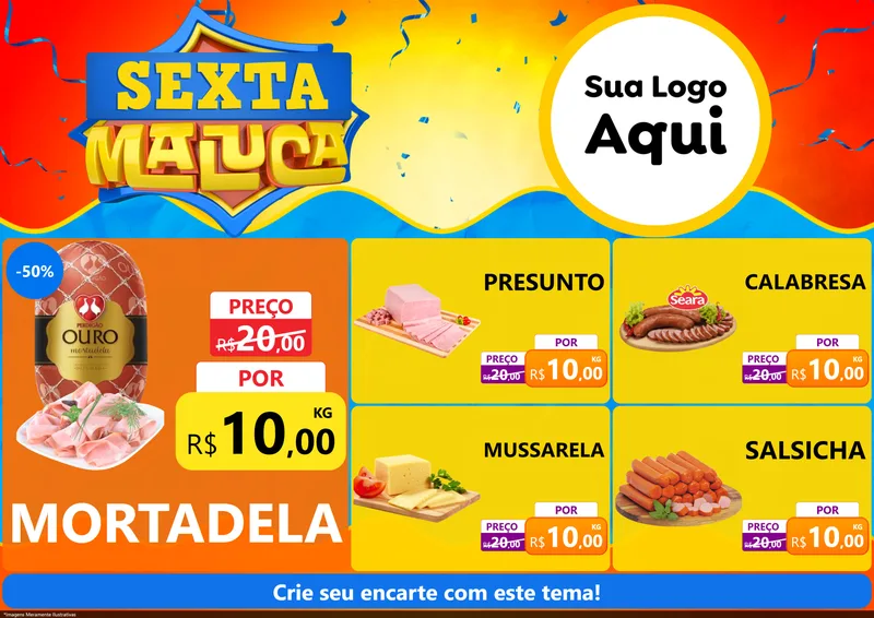 Modelo de Encarte para Encarte A4 Horizontal com o tema Sexta Maluca para Frios e Laticínios