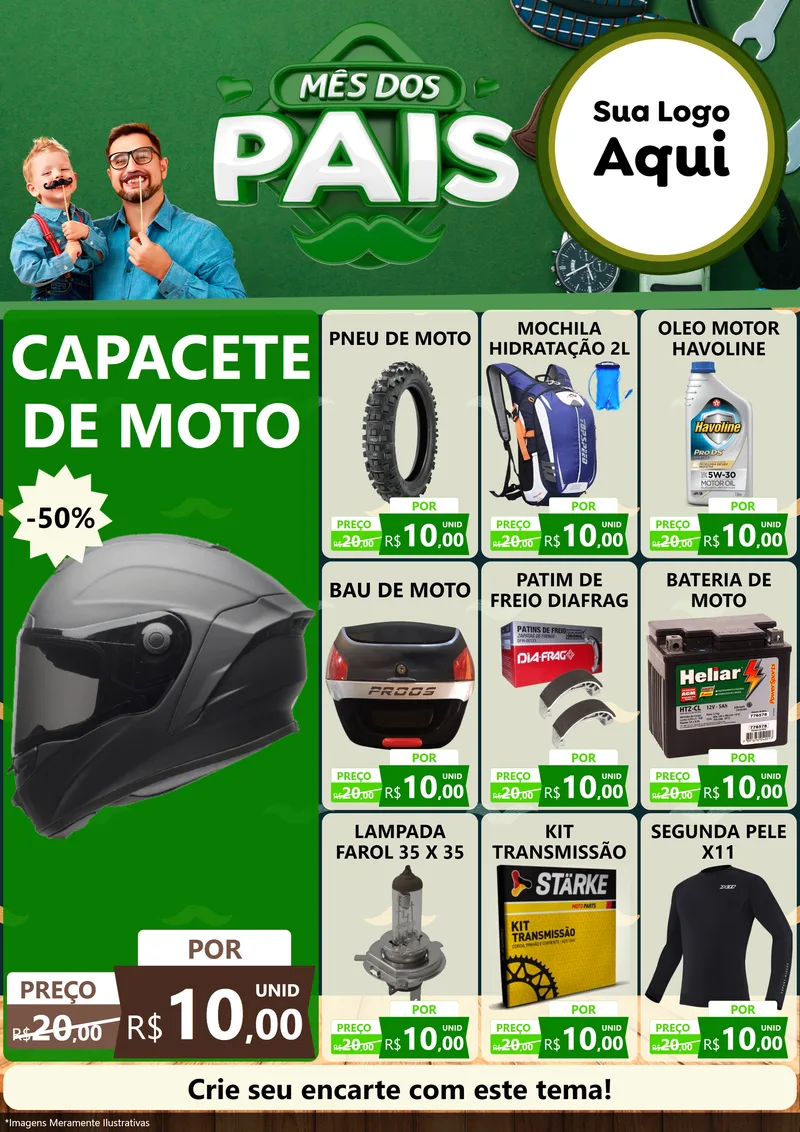 Modelo de Encarte para Encarte A4 Vertical com o tema Mês dos Pais para Moto peças
