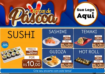 Modelo de Encarte para Encarte A4 Horizontal com o tema Ofertas de Páscoa para Comida japonesa
