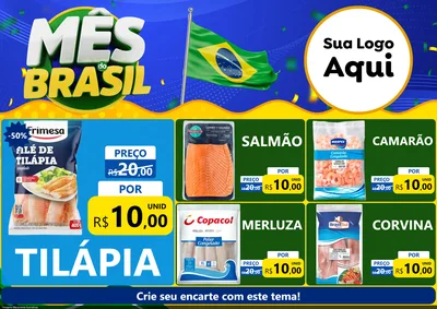 Modelo de Encarte para Encarte A4 Horizontal com o tema Mês do Brasil para Peixaria